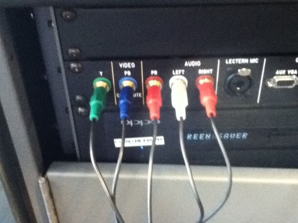 Plug the cables into the lectern, matching the colors. The yellow end is not used.