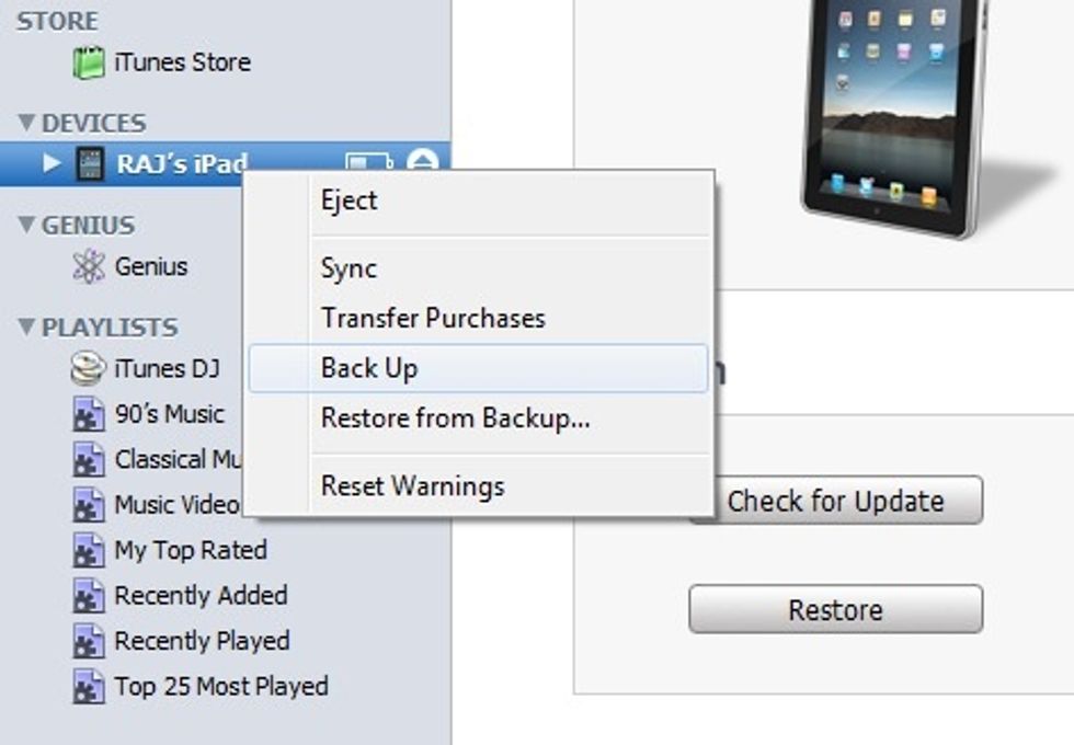 Plug your iPad, iPhone or iPod in your computer using the lighting cable then go into iTunes then back it up