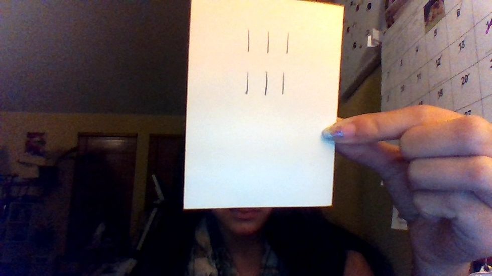 Plz excuse the crappy manicure......   :(    ANYWAYS draw 6 short lines like this