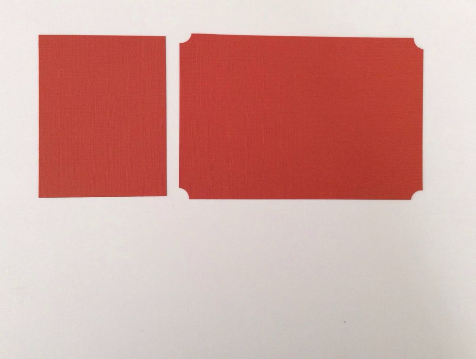 POCKET ONE : Cut two burnt orange card stock mats. 1 at 4 x 6 inches and corner punch all corners. 1 at 3 7/8 x 3 inches.