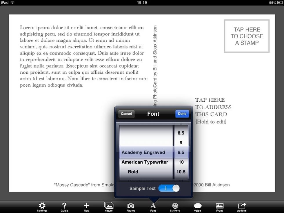 Podeu canviar la font i la mida del text, fent tap a "Font"