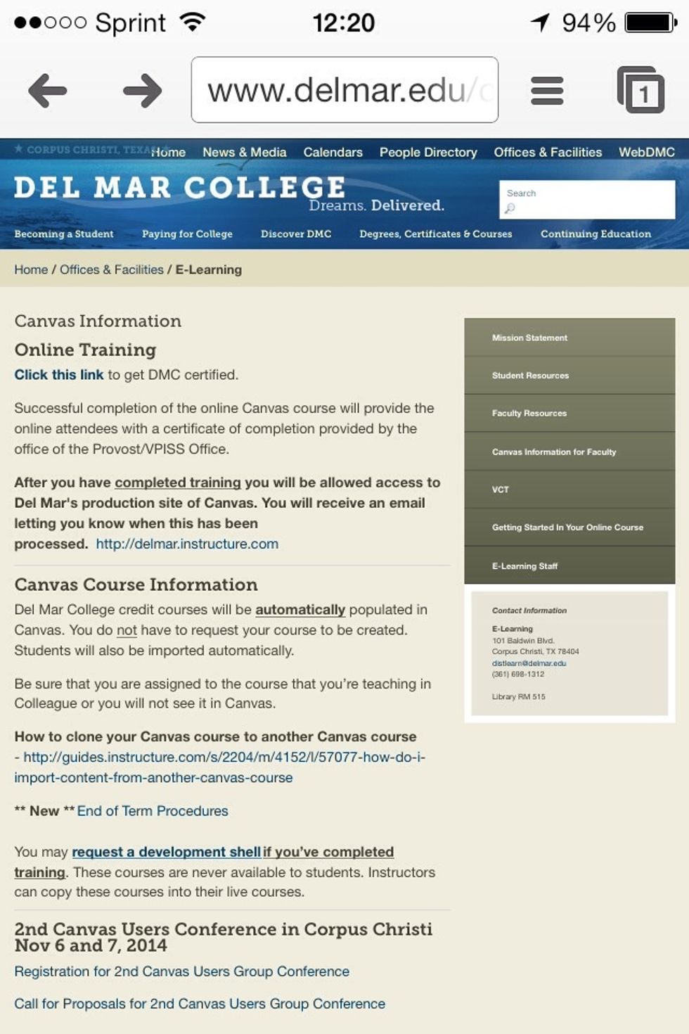 Point your browser to http://www.delmar.edu/canvas/info/