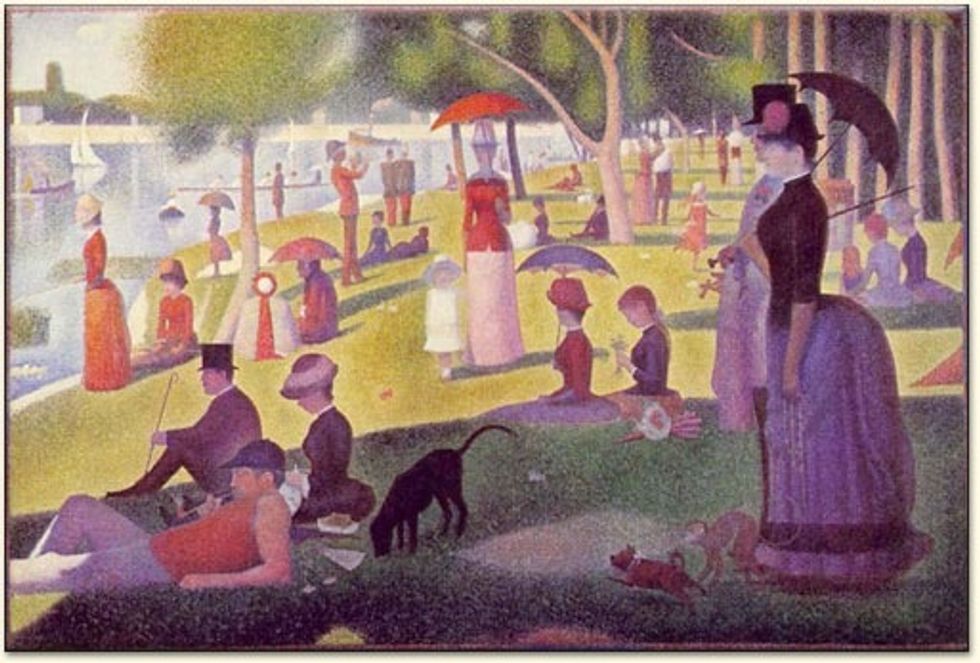 Pointillism- a technique in painting in which small, distinct dots of pure color are applied in patterns to form an image. Georges Seurat is one the most famous painters to use this technique.