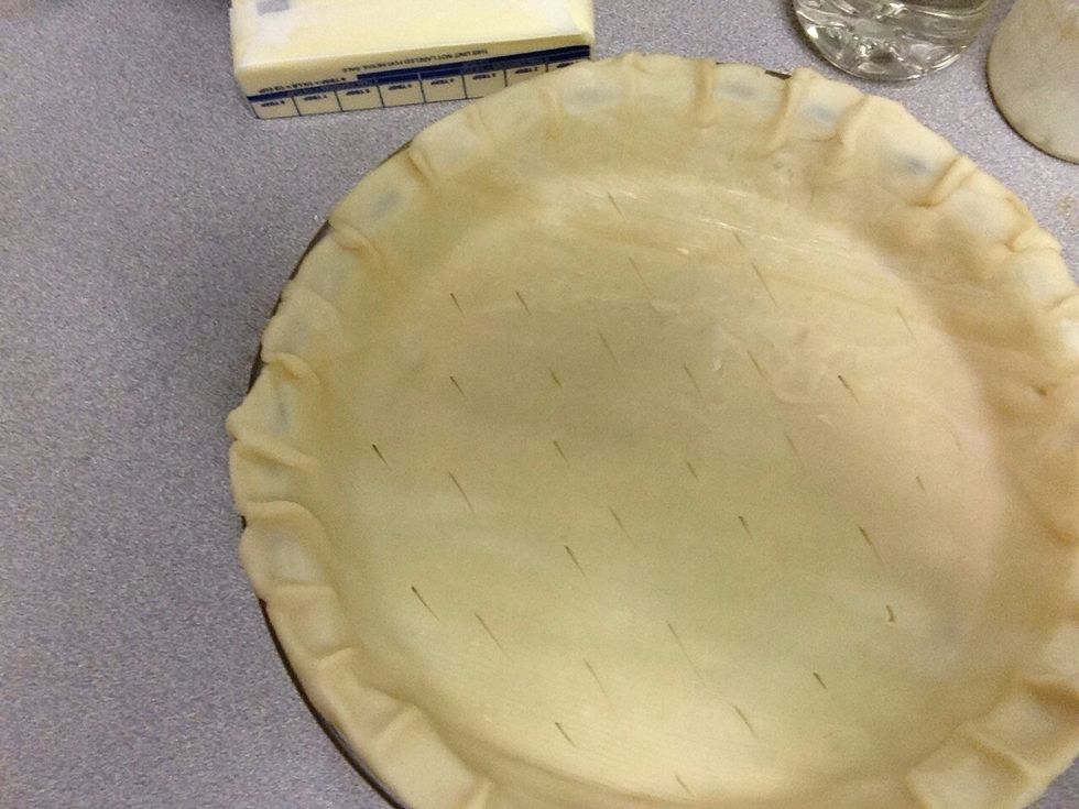 Poke pie shell and bake at 375 degrees for 30 minutes or until golden brown.