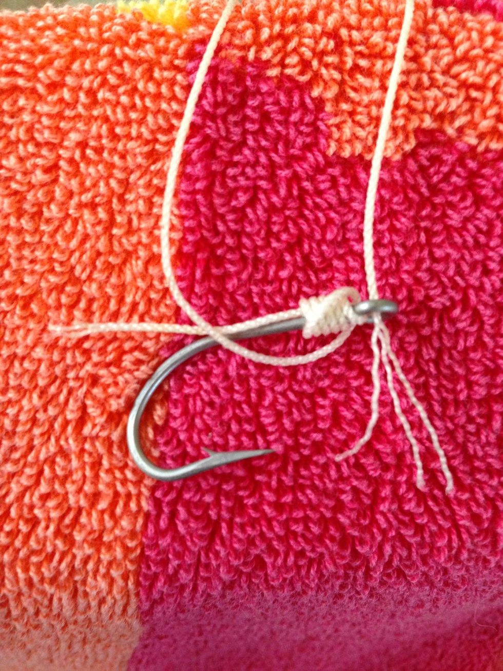 Poke the other end of the line through the back of the hook.
