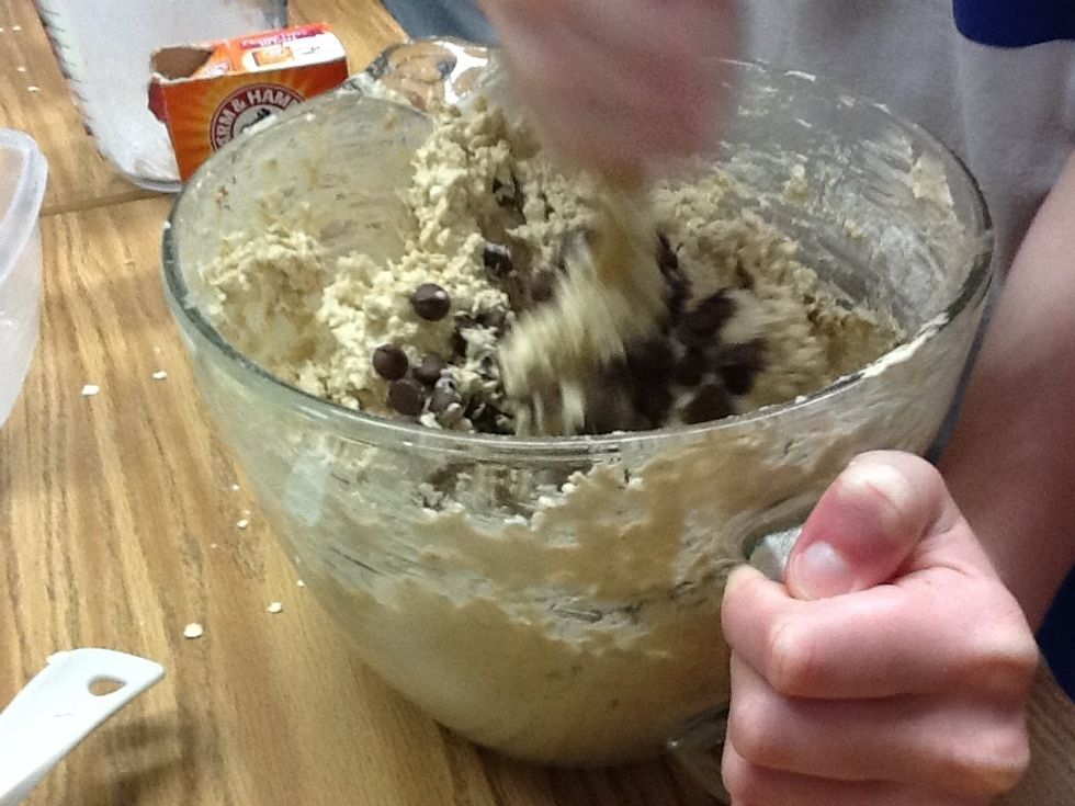 Poor in half of the bag of Hershey chocolate chips.