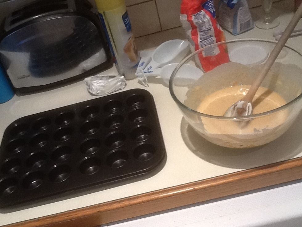 Poor mixture evenly into tin a bit below the top of each compartment