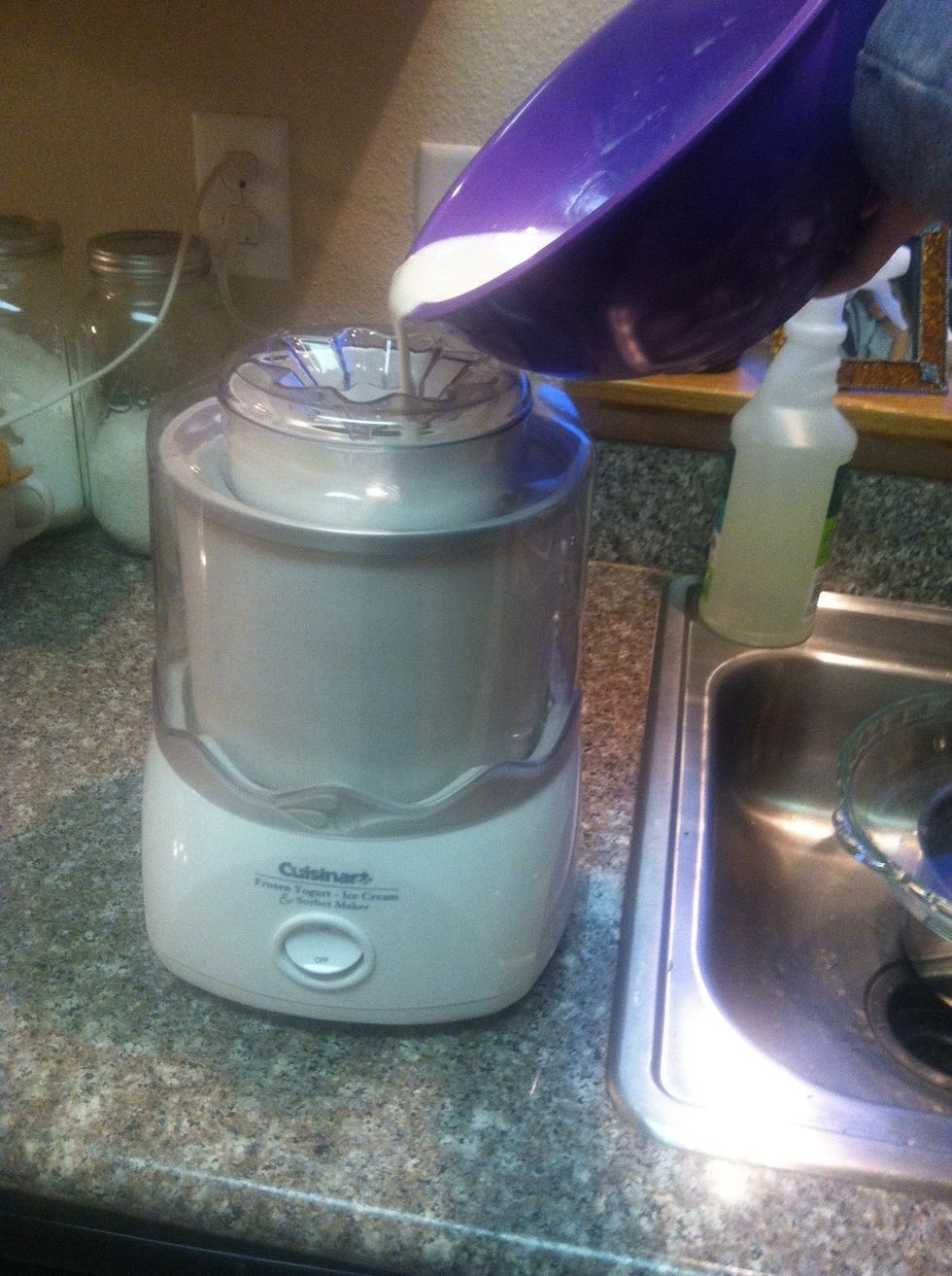Poor your mixture into your running ice-cream maker