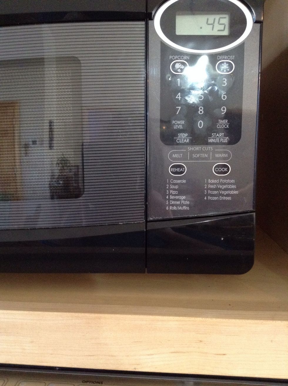 Pop in the microwave for 45 seconds then I did another 30 seconds