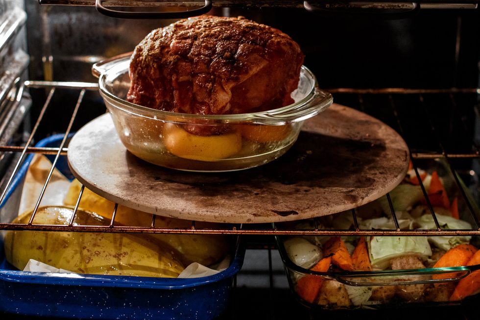 Pop it all in the oven and let the magic of heat happen. You're going to want roast at 550F for about 15 minutes before turning the oven down to 350F.