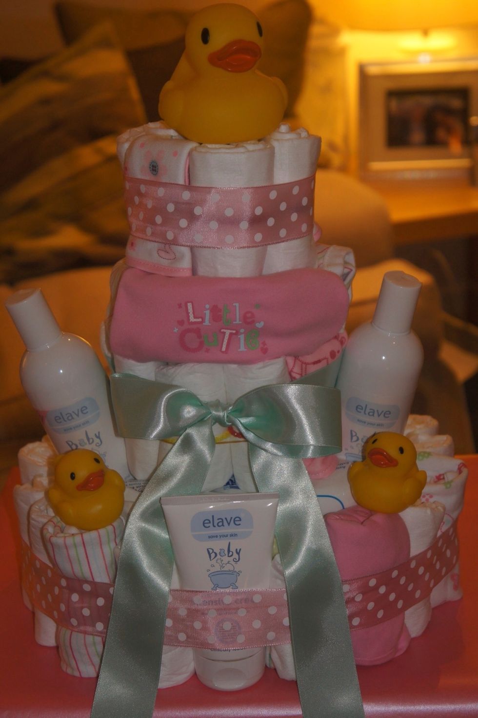 Pop on some toys/teddies. I love rubber duckies so they were my choice. It also went along with my bathtime theme with the washes and lotions. :-)