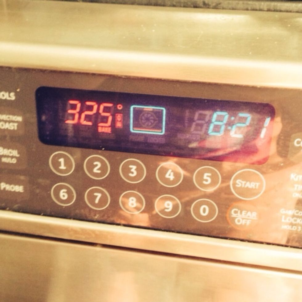 Pop that bad boy in the oven at 325 for 30 mins.  30 mins is our base. Each oven is different which is why pokey stick is important but more on that later.
