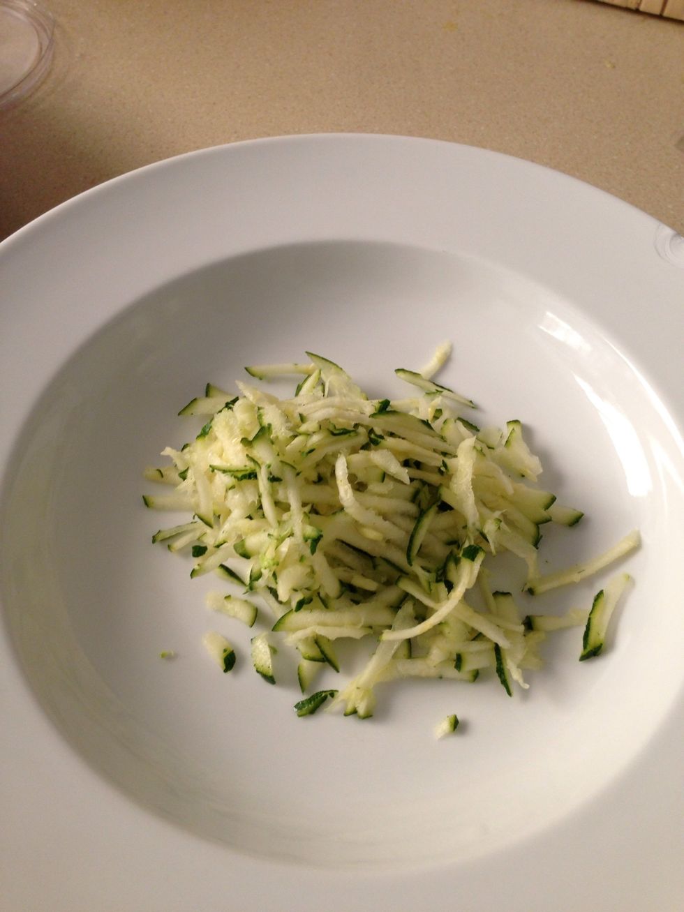 Pop the ingredients onto a plate or shallow bowl one by one... Zucchini...