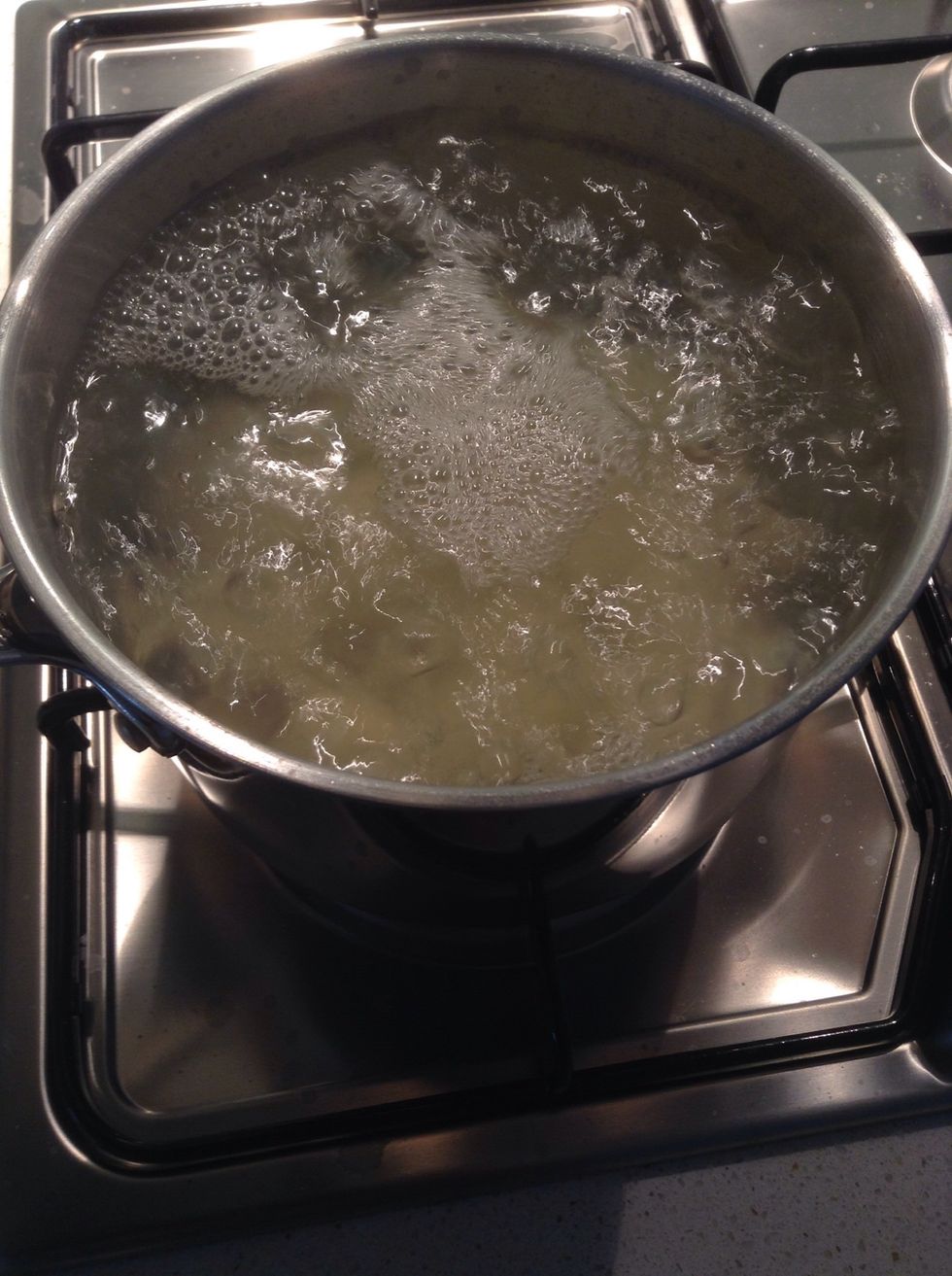 Pop the potatoes into the now boiling water and let boil for approx. 10-15 minutes