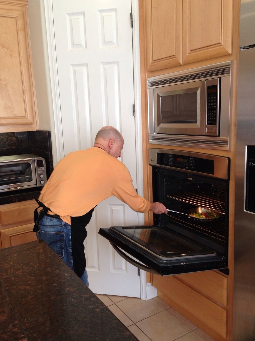 Pop the vegetables in the oven at 400 for 5 minutes to lightly roast, keeping them al dente.