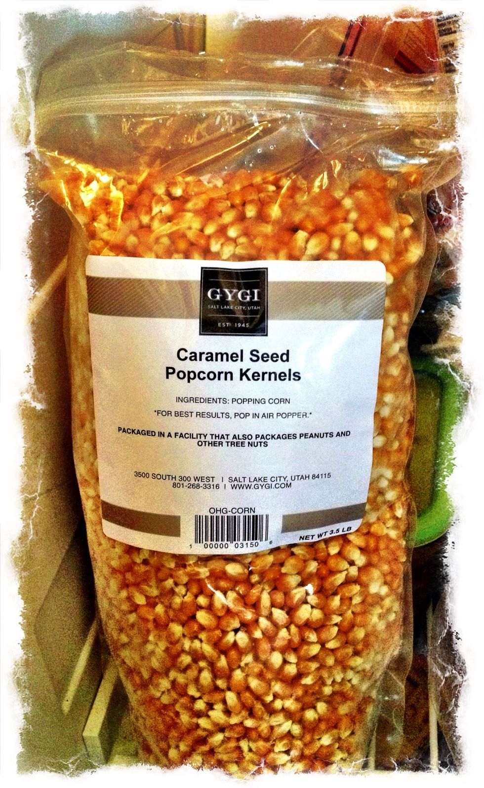 Popcorn kernels (I store my popcorn in the freezer. It stays fresher, longer.)