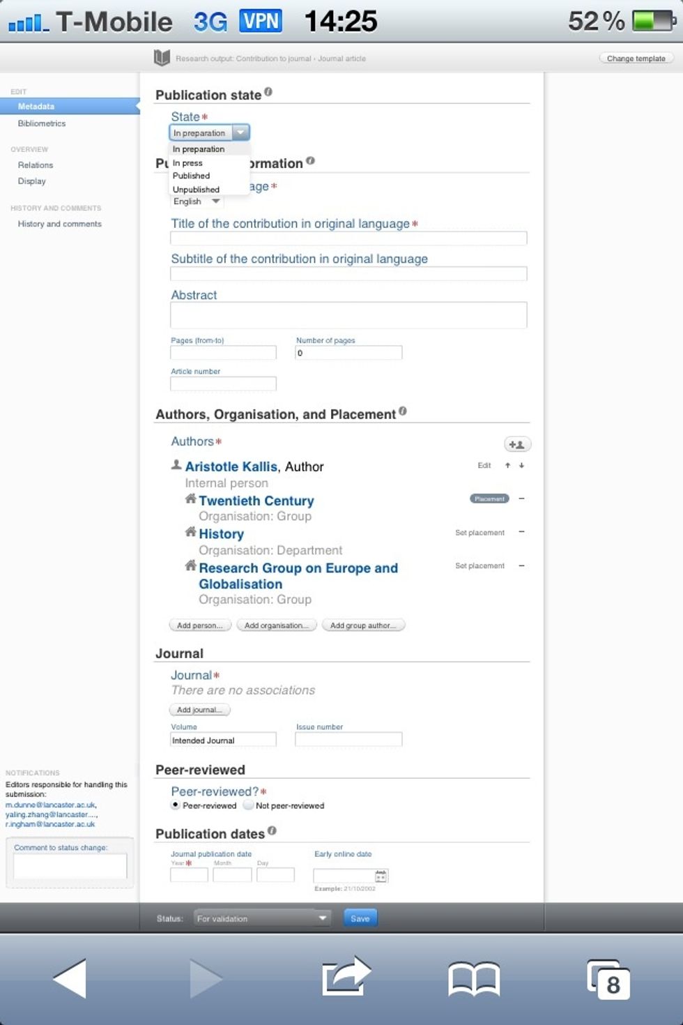 Populate fields. Under 'Journal' add the name of the journal you intend to submit your work to. You can change this layer.