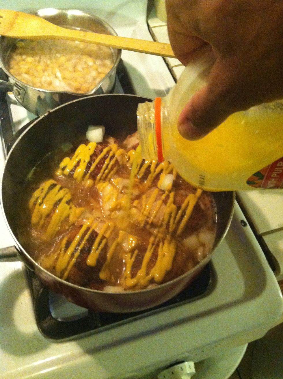 Pore it into the mix keep cooking on high heat cook it until the water is gone.
