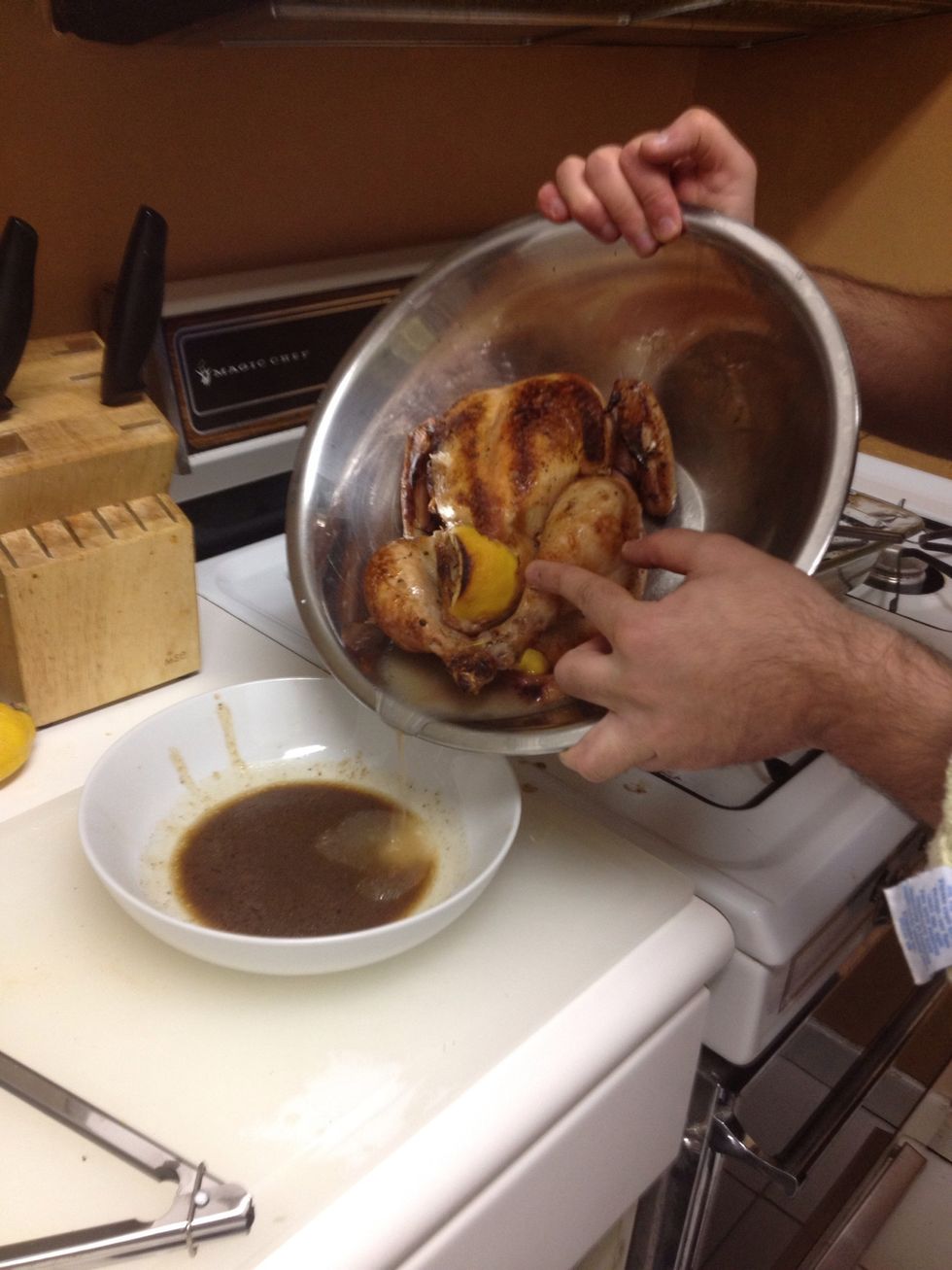Pore juices from resting chicken