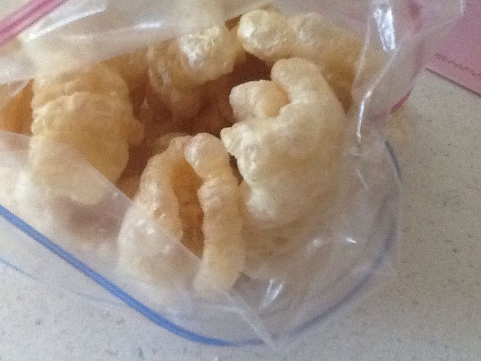 Pork skins baked in 450\u00b0 oven 4 minutes.