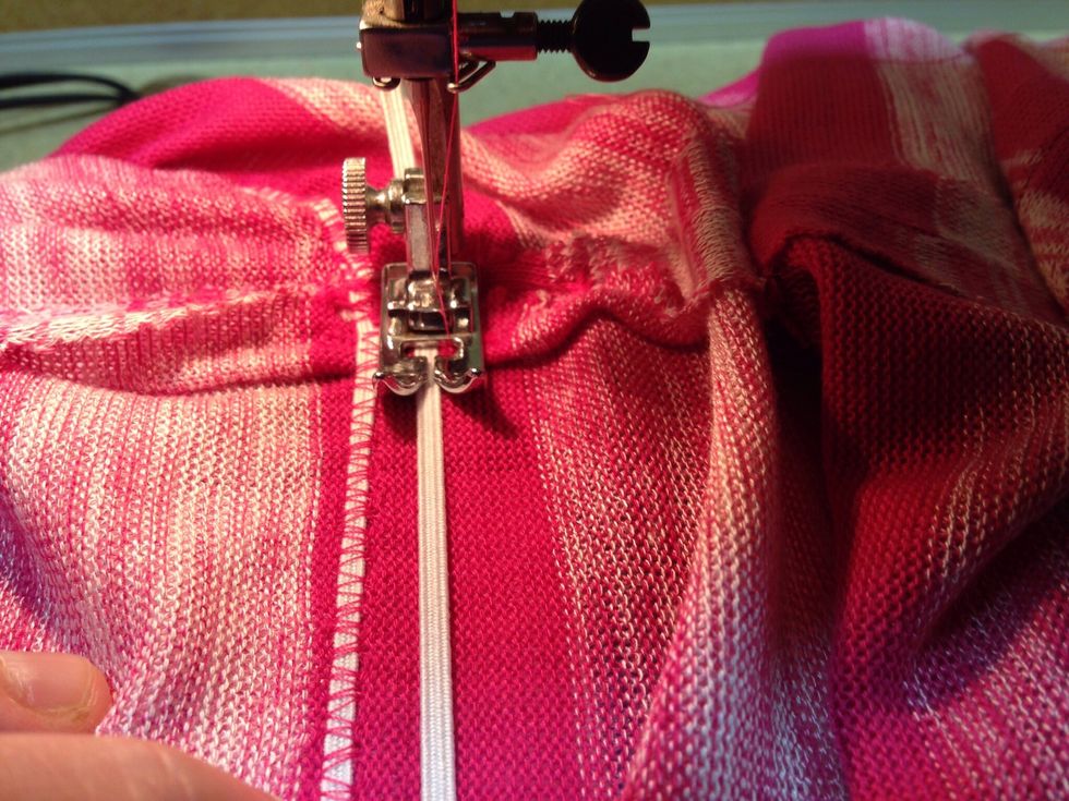 Position presser foot beside elastic and repeat. ~Note~ I did six rows, but do however many you want.