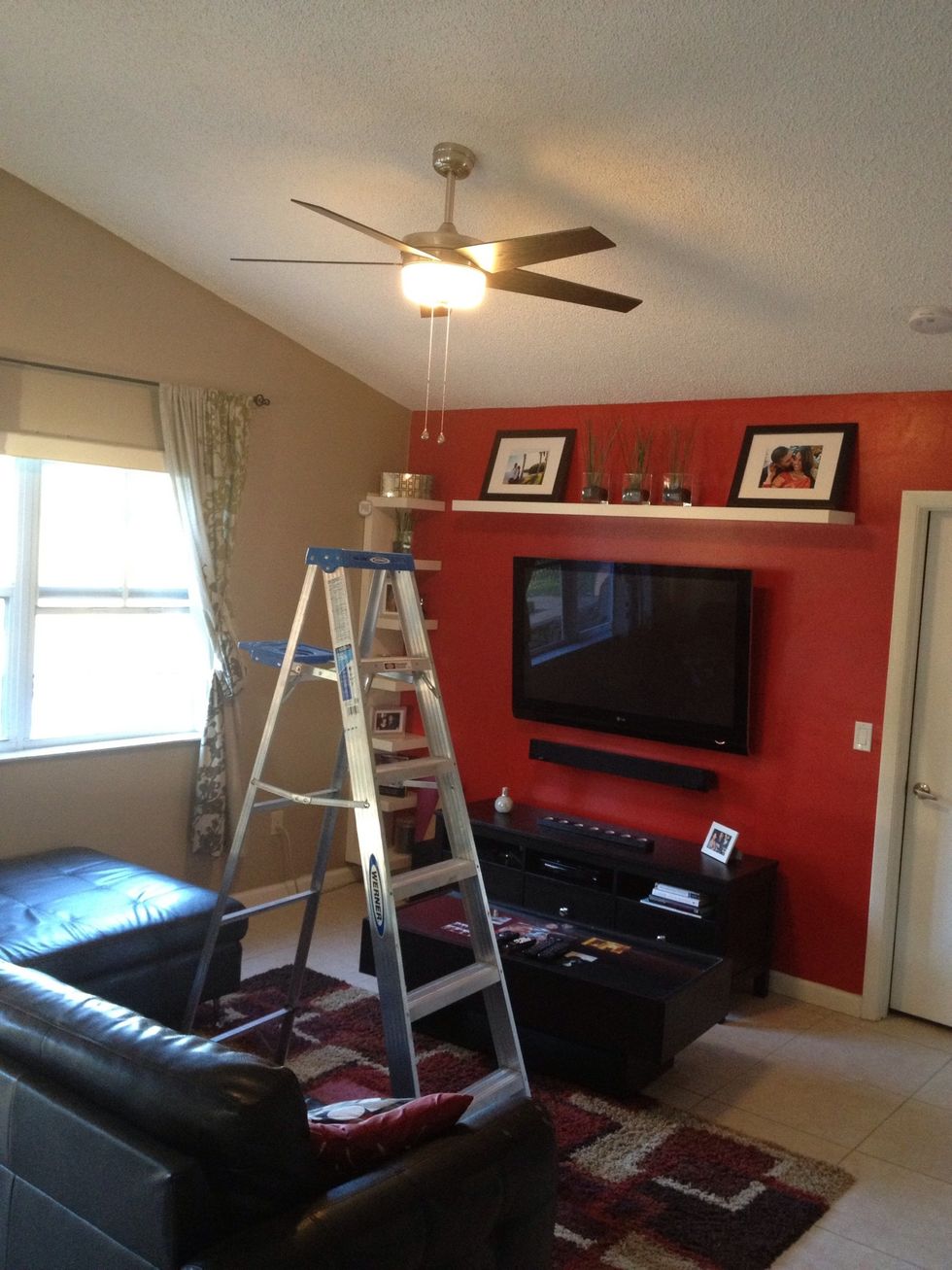 Position your ladder off center, on the left if you're right handed, on the right if you're left handed