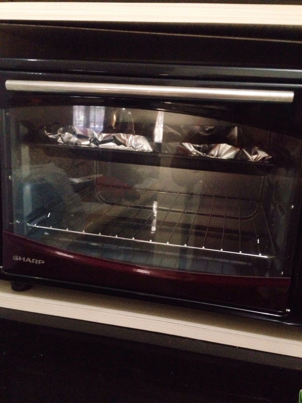 Position your tray in highest rack of your oven. Broil the chicken with top burner for 5-10 minutes. Keep an eye of it!