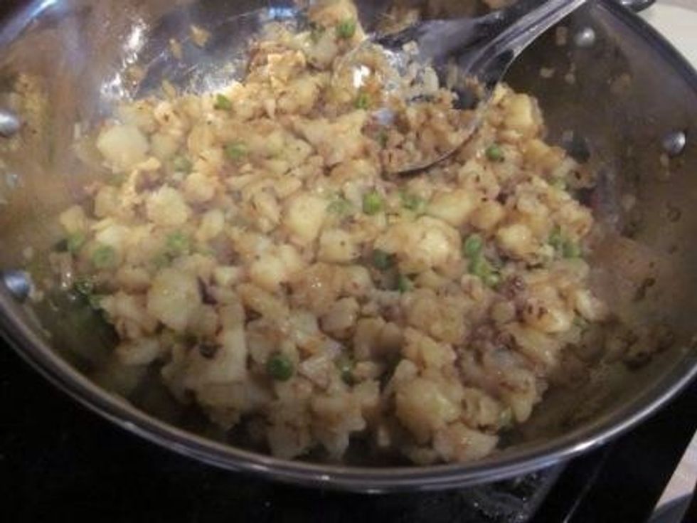 Potato and pea curry filling, which is traditional, but you can make up your filling too! I've made ones with sweet potato and feta that were delicious!