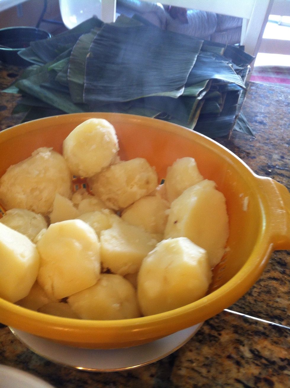 potatoes... peel.. cook in salty water... make pure... ready... mix with broth and corn flour lil by lil .. i used my kitchen maid... if need more liquid used the water from potatoes