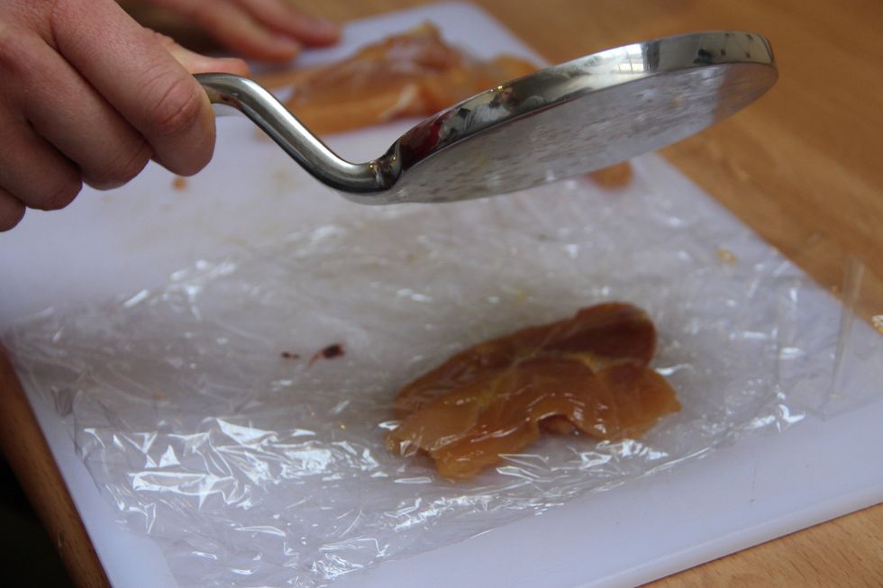 Pound chicken to make thin