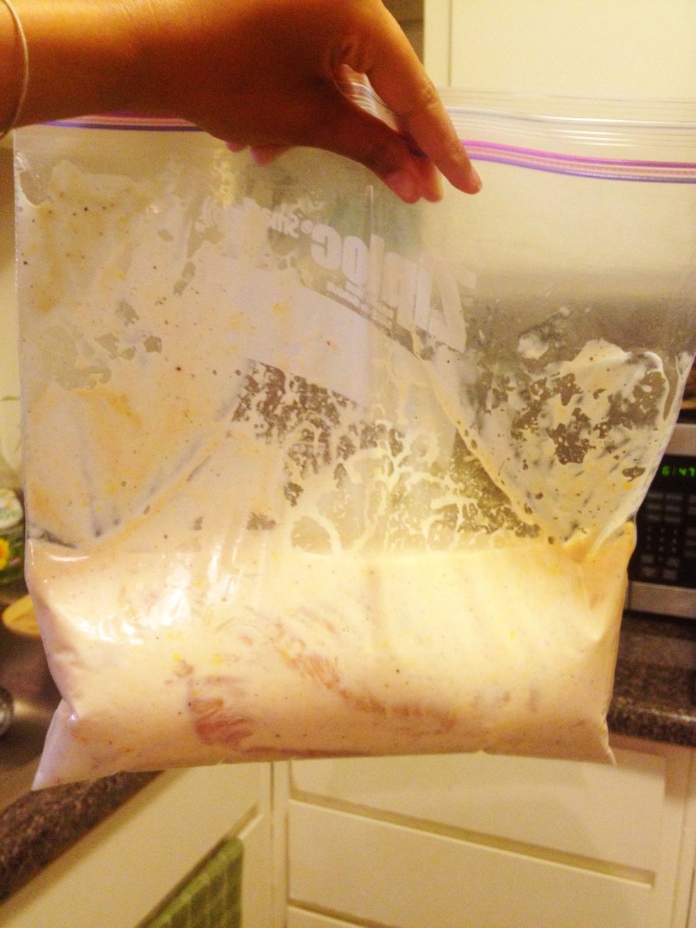 Pound the chicken breasts until they are even. Pour butter milk into a medium bowl and add the salt, pepper, paprika, onion powder and garlic salt. Mix and pour over chicken. Refrigerate for 24 hours.