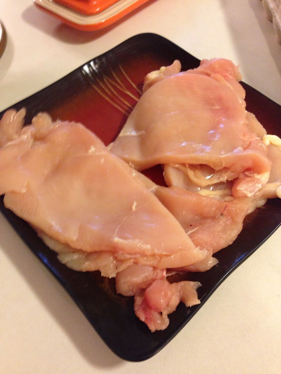 Pound your chicken breasts thin between some parchment paper or max paper or Saran Wrap! I used 2 breasts and it made 4 servings