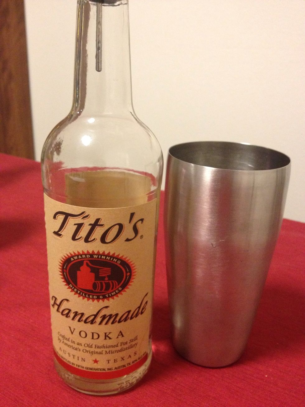 Pour 1/2 an ounce of your favorite Vodka into your Shaker/Strainer (S/S).