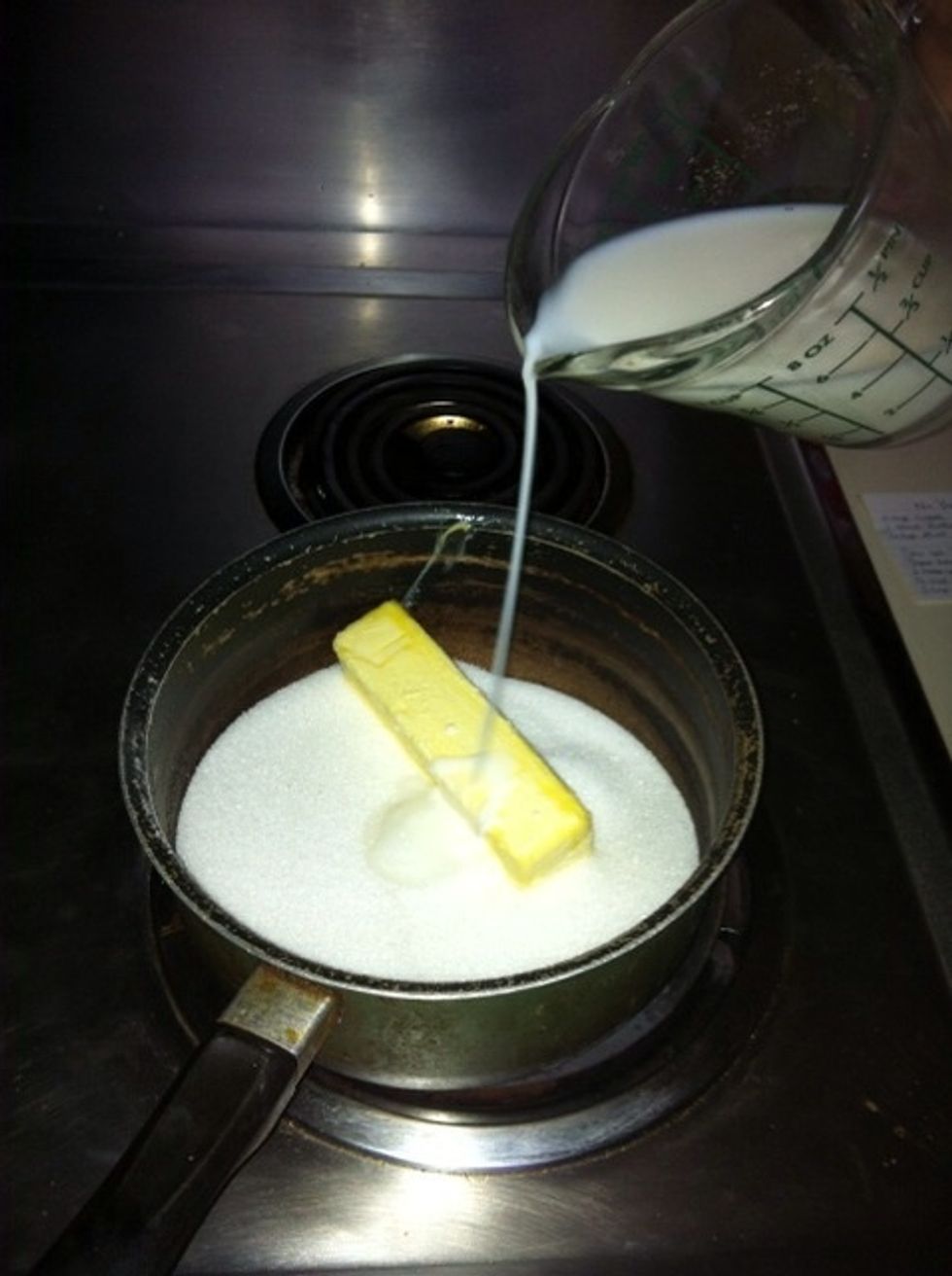 Pour 1/2c of milk into the pot.