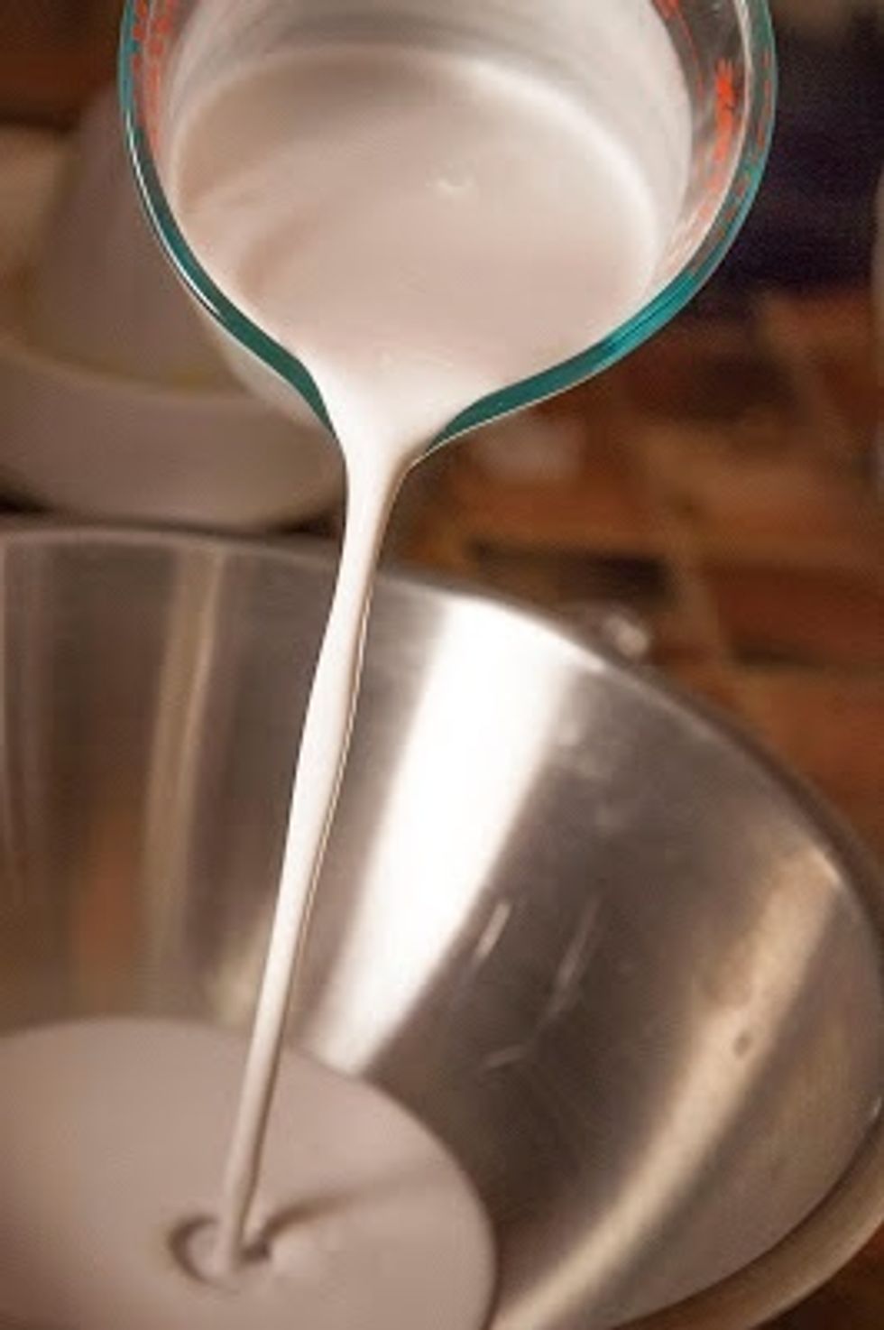 Pour 1 and 1/2 cups of coconut milk into a bowl, set aside.