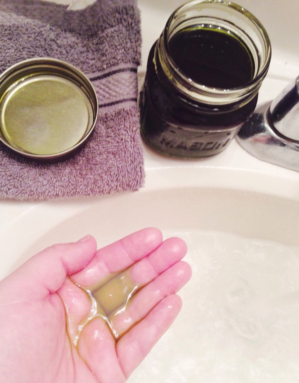 Pour 1 tsp oil in palm of hand.