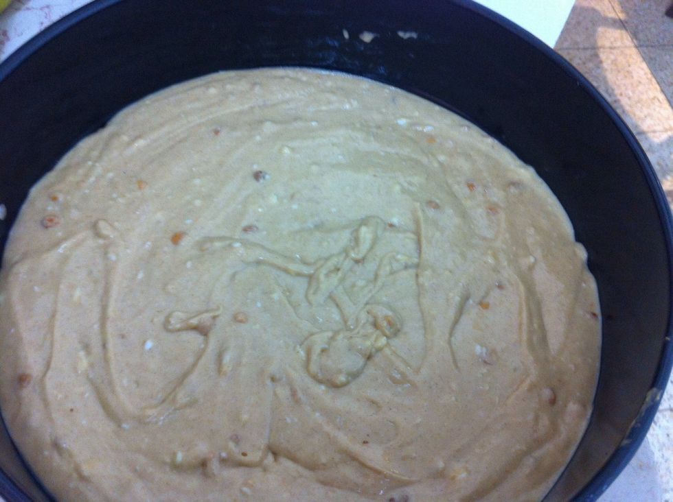 Pour 2/3 of the mixture to a baking tin