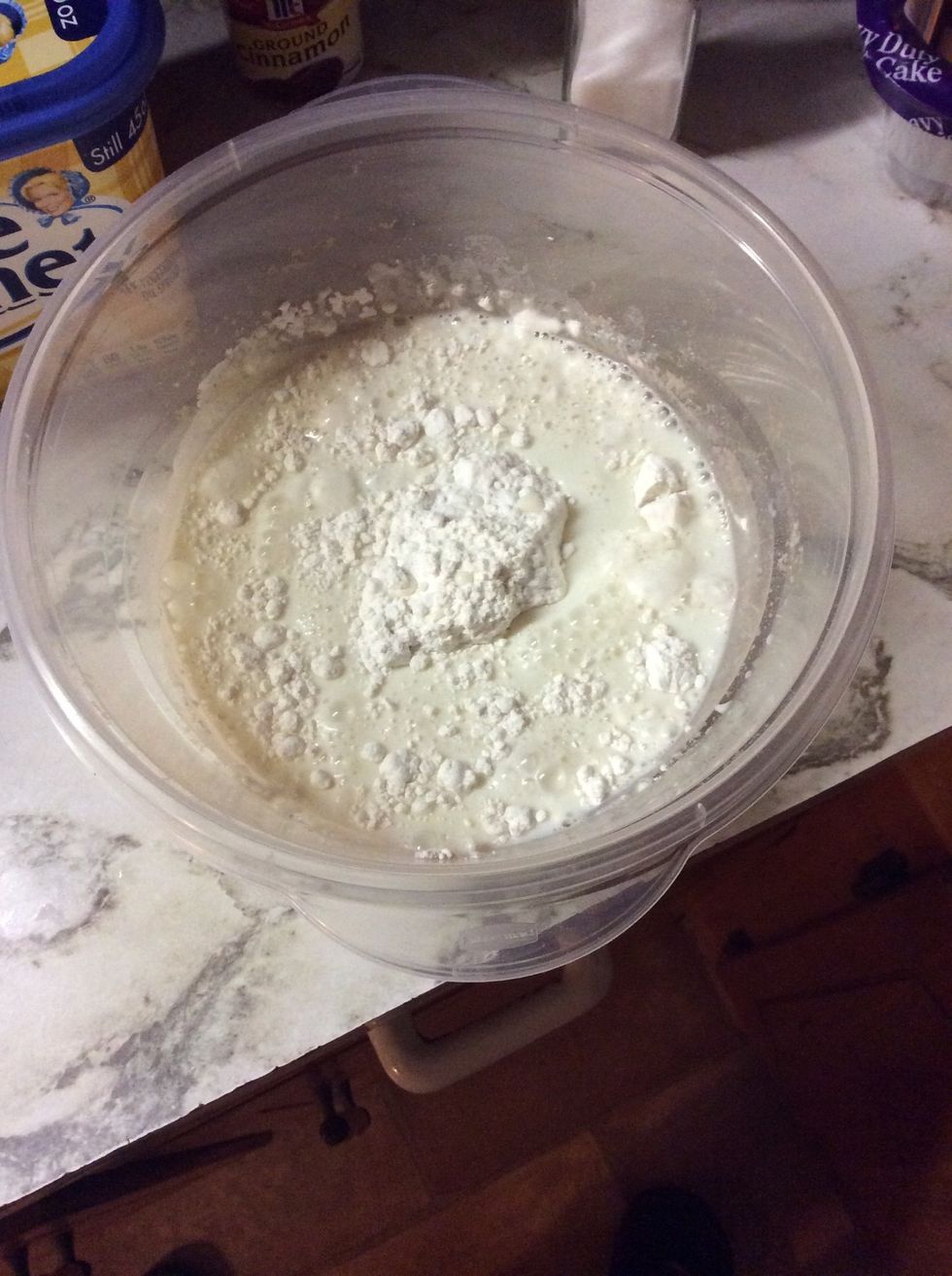 Pour 2 cups milk and 3/4 cup self raising flour