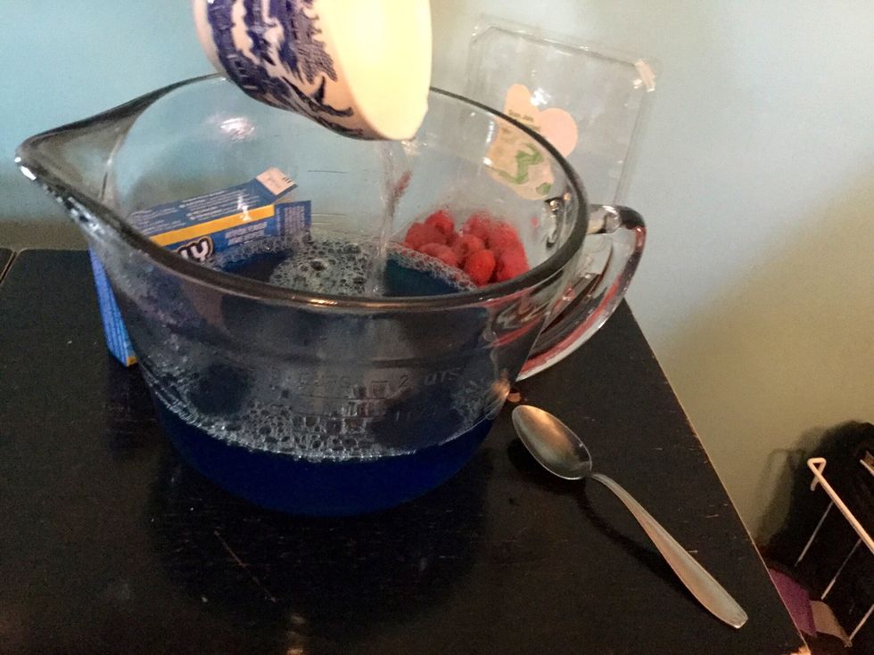 Pour 2 cups of cold water into the mix to settle it