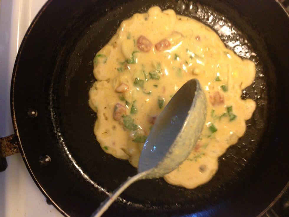 Pour 2 large tablespoons of the batter once the oil is hot....