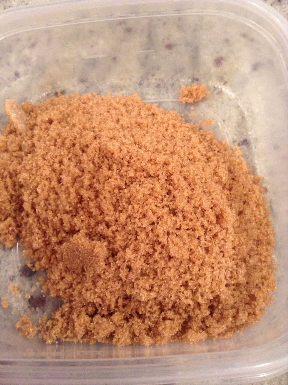 Pour 3/4 cup of brown sugar into a medium sized bowl.