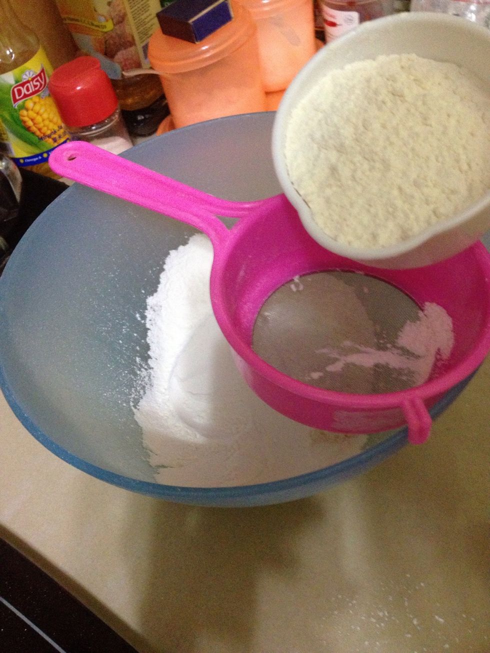 Pour 3 cups of flour into a big bowl
