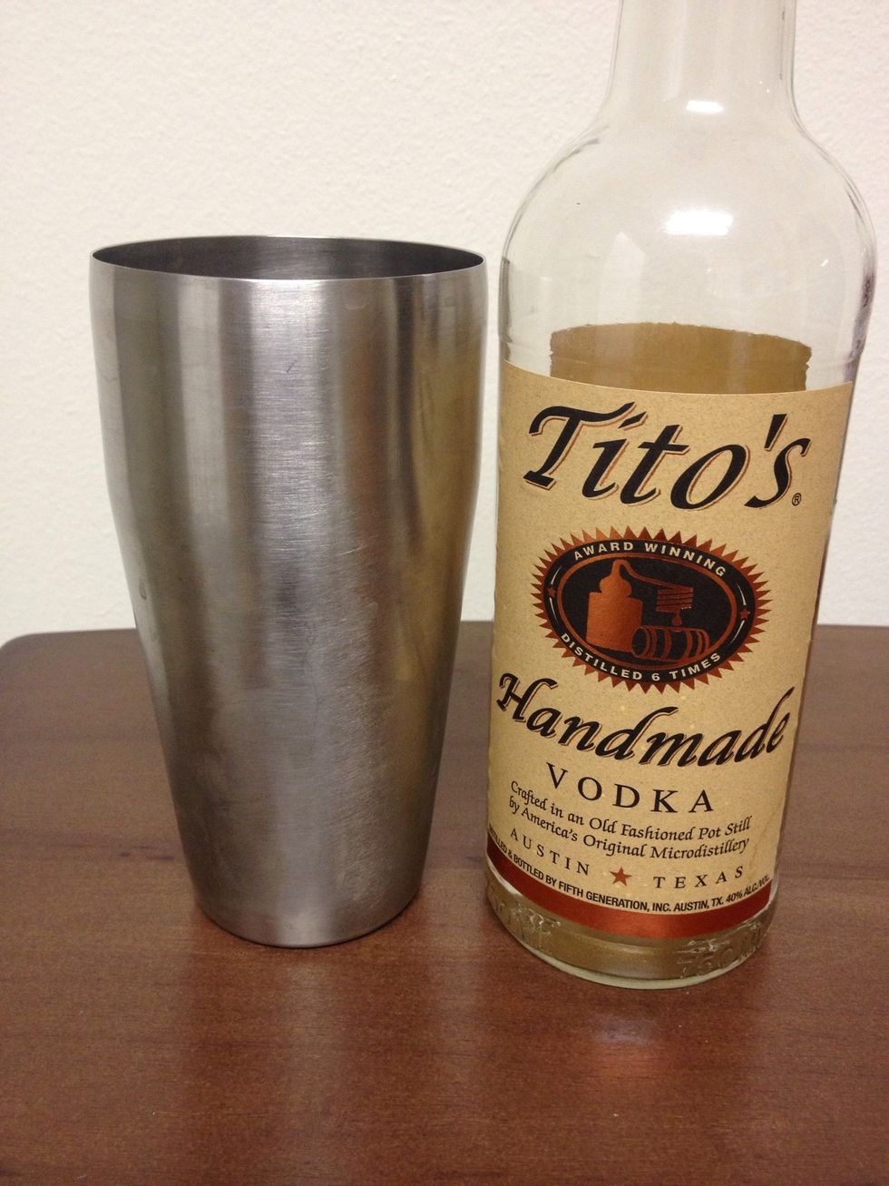 Pour a 1/2 ounce of your favorite Vodka into the Shaker.