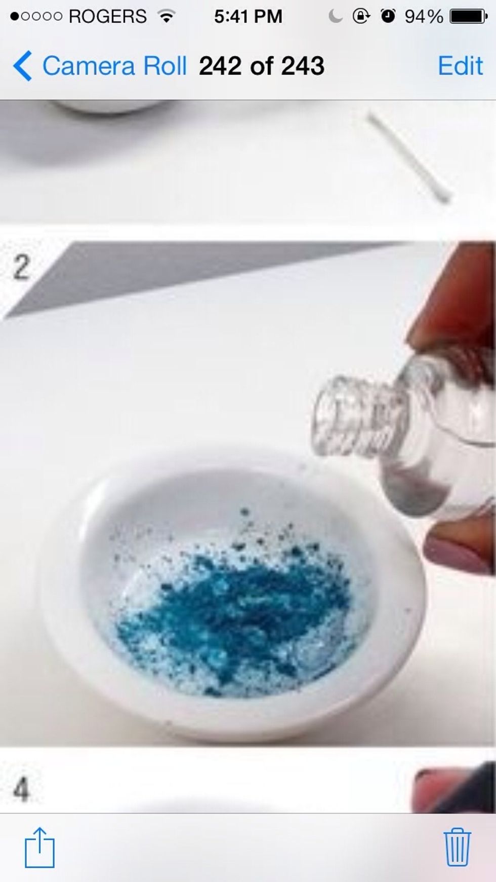 Pour a good amount if eyeshadow depending on how dark you want it then add a top coat/clear coat nail polish