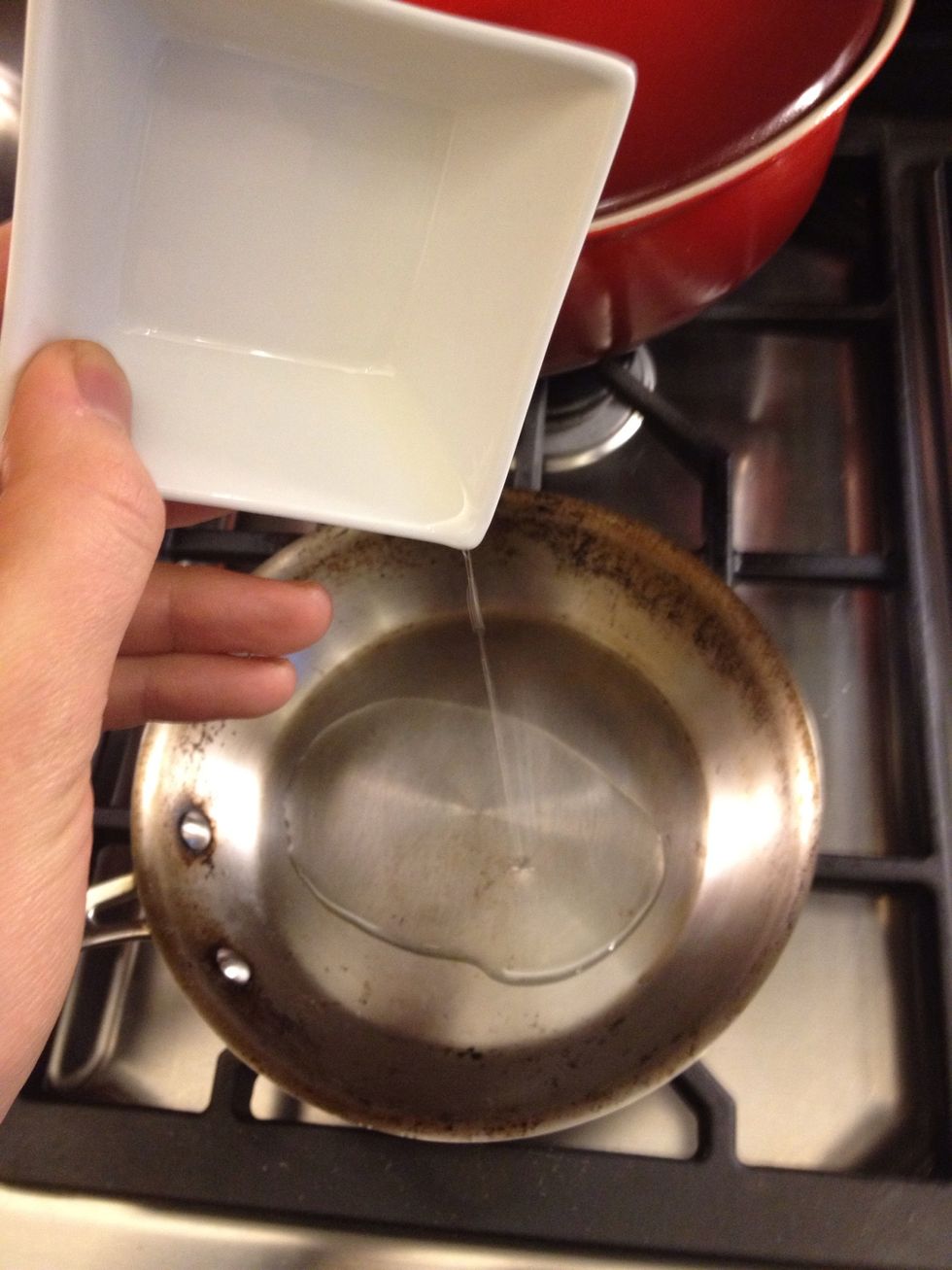 Pour a good amount of oil. Whatever you feel like using