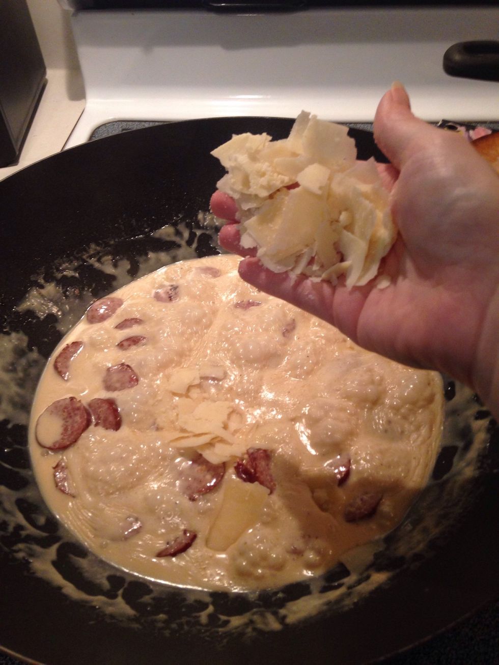 Pour a handful into the mixture.