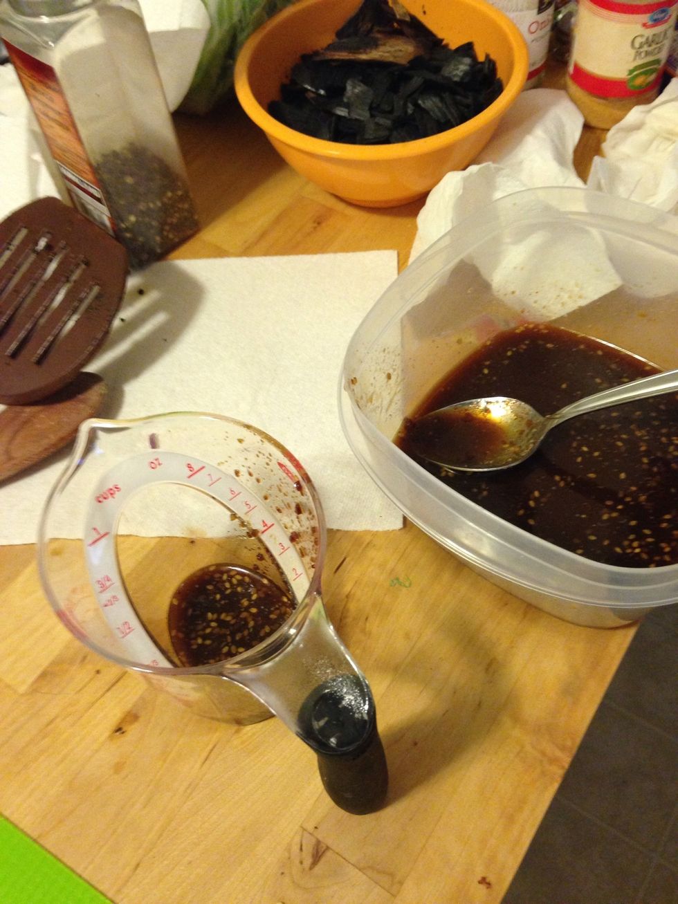 Pour a little by of your mixture in a separate container for the veggies.