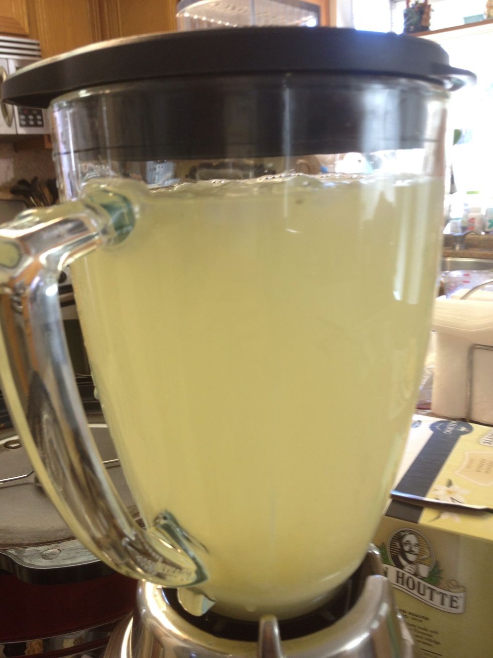 Pour all ingredients into blender, and blend until all ice and pulp are blended throughout.