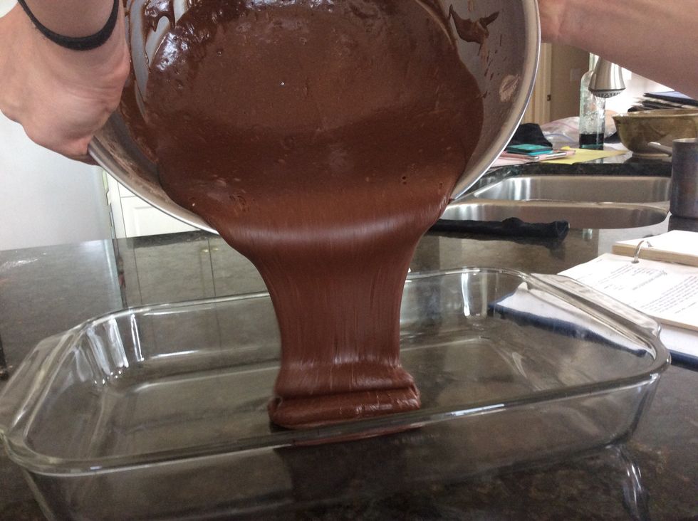 Pour all of the contents into the pan as best as you can