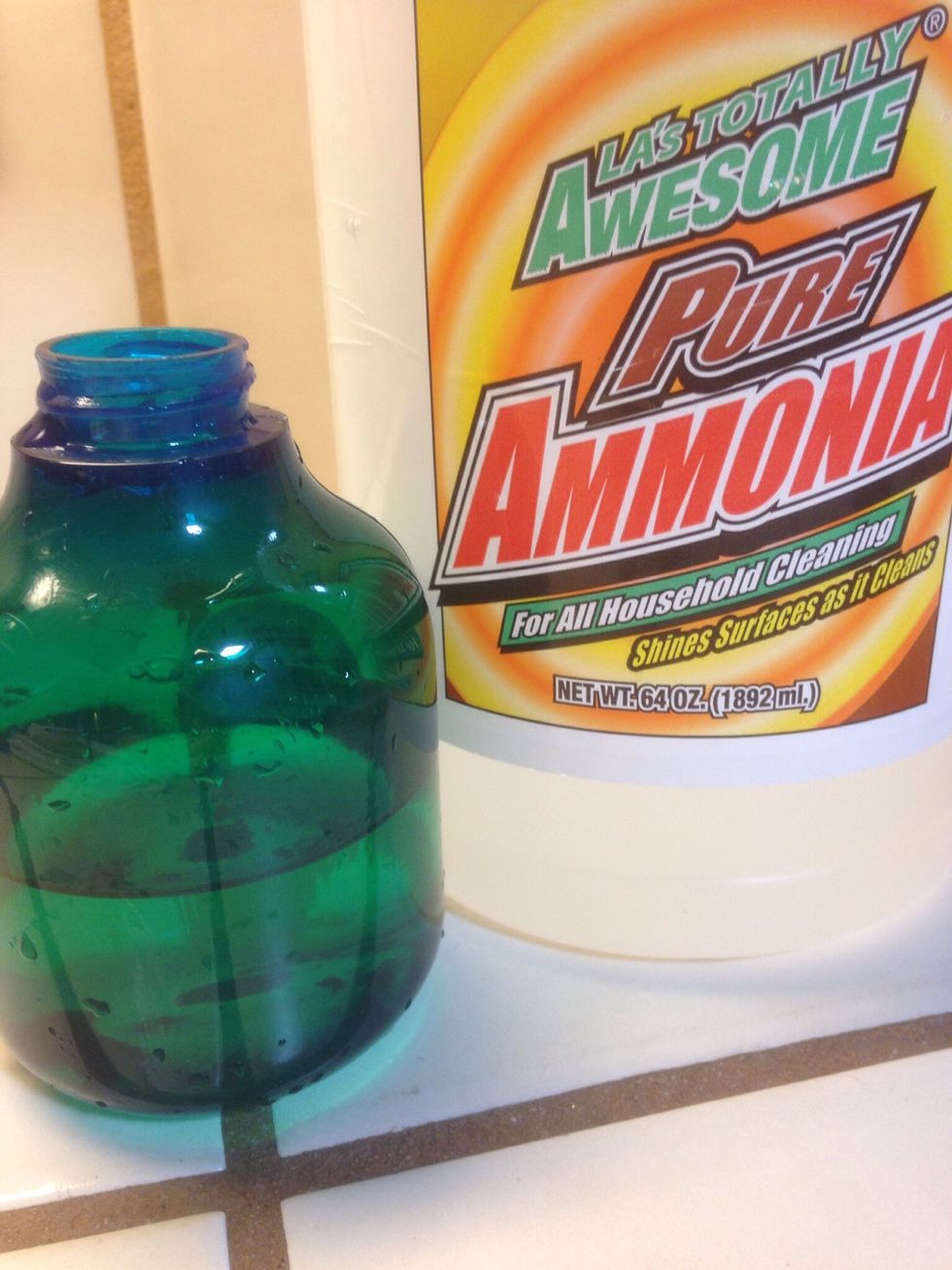 Pour ammonia in bottle..mixture is one part ammonia to one part hot water....